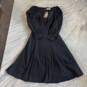 Hearts and Found black midi dress long sleeve classy linen cotton small new